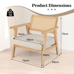 Costway Corduroy Accent Chair Indoor Leisure Chair w/ Upholstered Seat in Natural - thumbnail 2