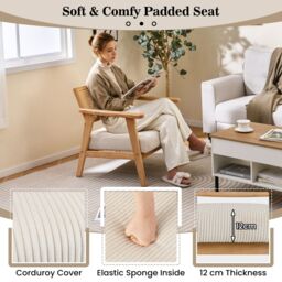 Costway Corduroy Accent Chair Indoor Leisure Chair w/ Upholstered Seat in Natural - thumbnail 3