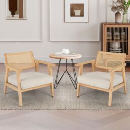 Costway Corduroy Accent Chair Indoor Leisure Chair w/ Upholstered Seat in Natural - thumbnail 9