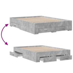 Berkfield Home Modern Bed Frame with Drawers without Mattress Concrete Grey 140x - thumbnail 7