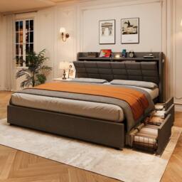 BTM Grey 5ft King Bed with Hydraulic Storage & Charging Headboard - thumbnail 2