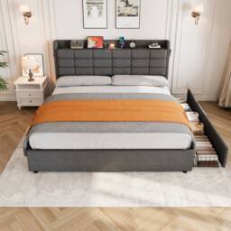 BTM Grey 5ft King Bed with Hydraulic Storage & Charging Headboard - thumbnail 4