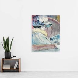 "Artery8 Henry Somm Woman in a Lodge Watercolour Portrait Wall Art Print - Size: W12"" x H16""" - thumbnail 4