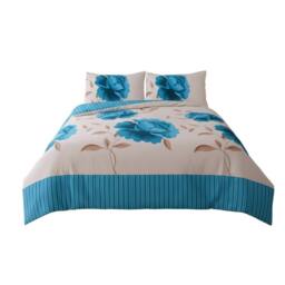 Snug City Reversible Floral Duvet Set Elegant Flower Stripe Pattern Bedding in Teal - Size: Single - thumbnail 2
