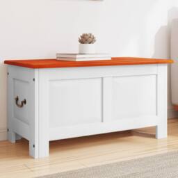Berkfield Home Storage Chest with Lid Brown & White Solid Wood Acacia - thumbnail 2