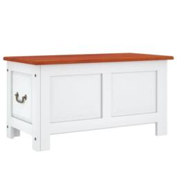 Berkfield Home Storage Chest with Lid Brown & White Solid Wood Acacia - thumbnail 1