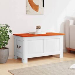 Berkfield Home Storage Chest with Lid Brown & White Solid Wood Acacia - thumbnail 3