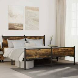 Berkfield Home Metal Bed Frame without Mattress Smoked Oak 180x200 cm Super King in Brown - thumbnail 2