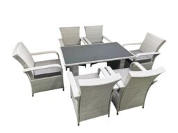 Fimous Wicker PE Rattan Garden Furniture Set Patio Outdoor 6 Chairs Plus Rectangular Dining Table Set Light Grey Mixed - thumbnail 2