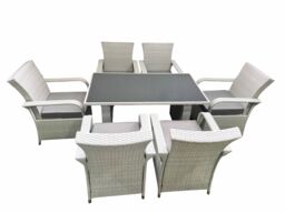 Fimous Wicker PE Rattan Garden Furniture Set Patio Outdoor 6 Chairs Plus Rectangular Dining Table Set Light Grey Mixed - thumbnail 1