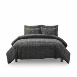 Snug City Ultra Soft Teddy Duvet Cover Set Leaves Embossed Cozy Fleece Bedding in Grey - Size: Single - thumbnail 2