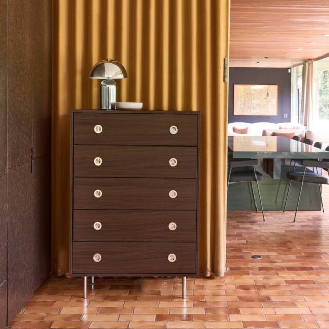 sweeek Vintage chest of drawers with wood decor & stainless steel, 5 in Dark Brown - image 1