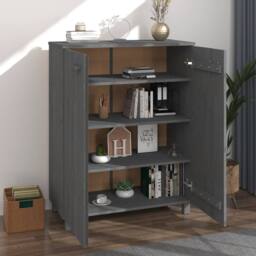 Berkfield Home Shoe Cabinet HAMAR Dark Grey 85x40x108 cm Solid Wood Pine - Size: 85 x 40 x 108 cm - thumbnail 7