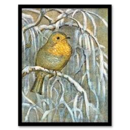 Artery8 Theo van Hoytema Framed Wall Art Print Robin on Snowy Tree Branch - Size: A4 - thumbnail 1