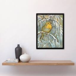 Artery8 Theo van Hoytema Framed Wall Art Print Robin on Snowy Tree Branch - Size: A4 - thumbnail 2
