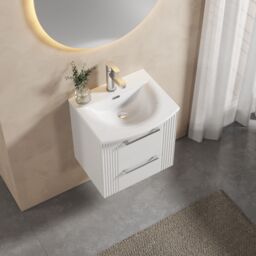 Balterley Wall Hung 2 Drawers Vanity Unit - Curved Basin 500mm, Satin White - thumbnail 3
