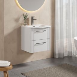 Balterley Wall Hung 2 Drawers Vanity Unit - Curved Basin 500mm, Satin White - thumbnail 4