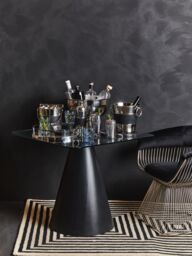 Orsina Square Clear Glass Top Dining Table, Geometric Conical Black Base Glass Dining Room Table, Kitchen Table - thumbnail 2