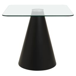 Orsina Square Clear Glass Top Dining Table, Geometric Conical Black Base Glass Dining Room Table, Kitchen Table