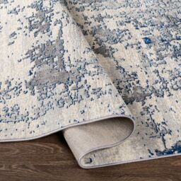 Livabliss Monaco-Abstract Grey Ivory Blue Modern Marble Living Dining Bedroom Rug in Dark Blue - Size: 200 cm x 290 cm - thumbnail 4