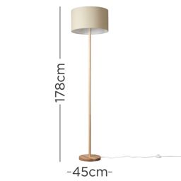 ValueLights Heather Light Wood Floor Lamp with Fabric Drum Shade in Natural - thumbnail 6