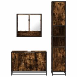 Berkfield Home 3 Piece Bathroom Furniture Set Smoked Oak Engineered Wood in Brown - thumbnail 5