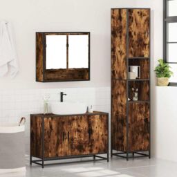 Berkfield Home 3 Piece Bathroom Furniture Set Smoked Oak Engineered Wood in Brown - thumbnail 4