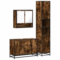 Berkfield Home 3 Piece Bathroom Furniture Set Smoked Oak Engineered Wood in Brown - thumbnail 2