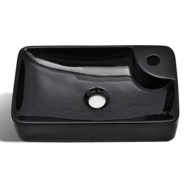 Berkfield Home Elegant Ceramic Bathroom Sink Basin with Faucet Hole Black - image 1