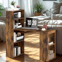FURNOS Industrial Rustic 120CM Computer Desk With 6 Storage Shelves in Brown - thumbnail 1