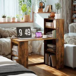 FURNOS Industrial Rustic 120CM Computer Desk With 6 Storage Shelves in Brown - thumbnail 5
