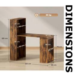 FURNOS Industrial Rustic 120CM Computer Desk With 6 Storage Shelves in Brown - thumbnail 7
