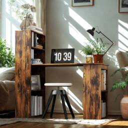 FURNOS Industrial Rustic 120CM Computer Desk With 6 Storage Shelves in Brown - thumbnail 3