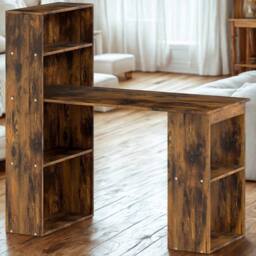FURNOS Industrial Rustic 120CM Computer Desk With 6 Storage Shelves in Brown - thumbnail 2