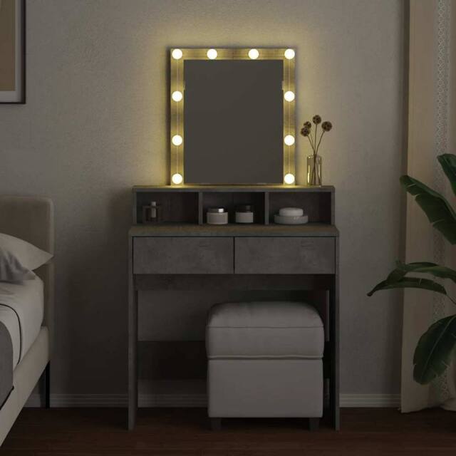 Berkfield Home Beautiful Dressing Table with LED Concrete Grey 80x41x144.5 cm - image 1
