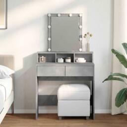 Berkfield Home Beautiful Dressing Table with LED Concrete Grey 80x41x144.5 cm - thumbnail 2