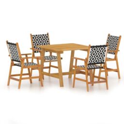 Berkfield Home 5 Piece Garden Dining Set Solid Acacia Wood in Brown - thumbnail 2