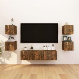 Berkfield Home Wall Mounted TV Cabinet Smoked Oak 30.5x30x30 cm in Brown - thumbnail 5