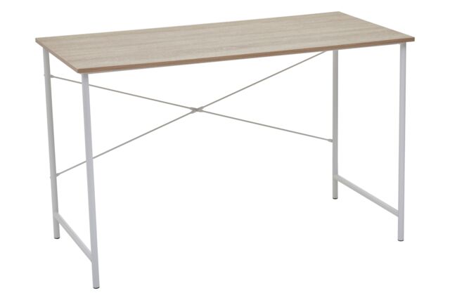 Orsina White Metal Frame Natural Oak Desk, Cross Pattern Supported Desk, Minimalist Office Table With Ample Space - image 1