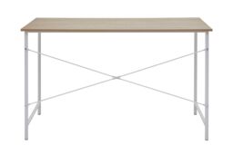 Orsina White Metal Frame Natural Oak Desk, Cross Pattern Supported Desk, Minimalist Office Table With Ample Space - thumbnail 4