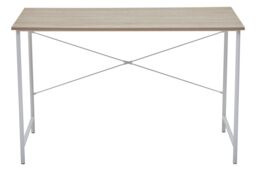 Orsina White Metal Frame Natural Oak Desk, Cross Pattern Supported Desk, Minimalist Office Table With Ample Space - thumbnail 2