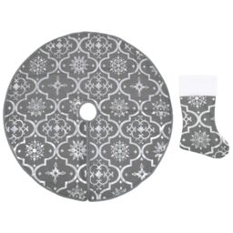 Berkfield Home Luxury Christmas Tree Skirt with Sock Grey 122 cm Fabric - thumbnail 2