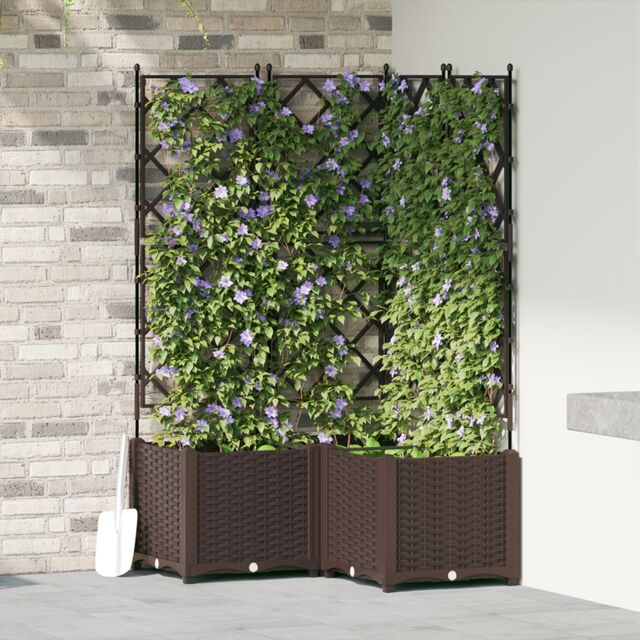 Berkfield Home Garden Planter with Trellis 3 pcs Brown 80x80x143 cm - Size: 80 x 80 x 143 cm - image 1