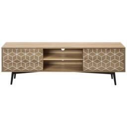 Wyld and Coco 60-inch TV Stand in Light Brown and White - 2 Cabinets 2 Open Shelves - thumbnail 4