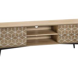Wyld and Coco 60-inch TV Stand in Light Brown and White - 2 Cabinets 2 Open Shelves - thumbnail 2