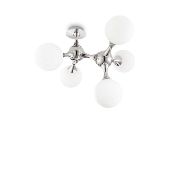 Netlighting Nodi Bianco 5 Light Molecular Ceiling Flush Light Chrome E14 in Grey