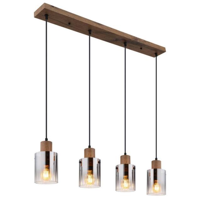 Netlighting Underwood Bar Pendant Wood Look Smoke Glass Shade 4x E27 in Brown - image 1