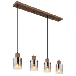 Netlighting Underwood Bar Pendant Wood Look Smoke Glass Shade 4x E27 in Brown