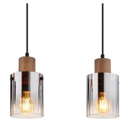 Netlighting Underwood Bar Pendant Wood Look Smoke Glass Shade 4x E27 in Brown - thumbnail 4