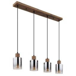 Netlighting Underwood Bar Pendant Wood Look Smoke Glass Shade 4x E27 in Brown - thumbnail 2